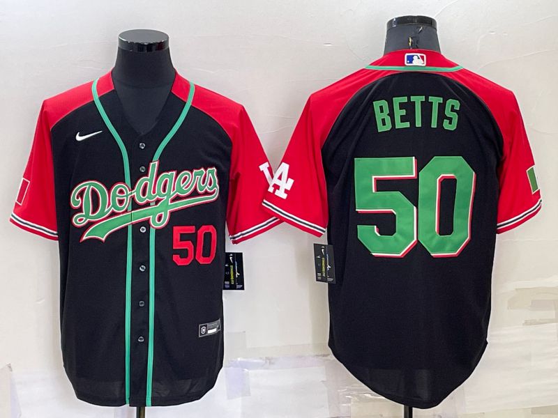 Men Los Angeles Dodgers #50 Betts Black red Throwback Nike 2022 MLB Jersey